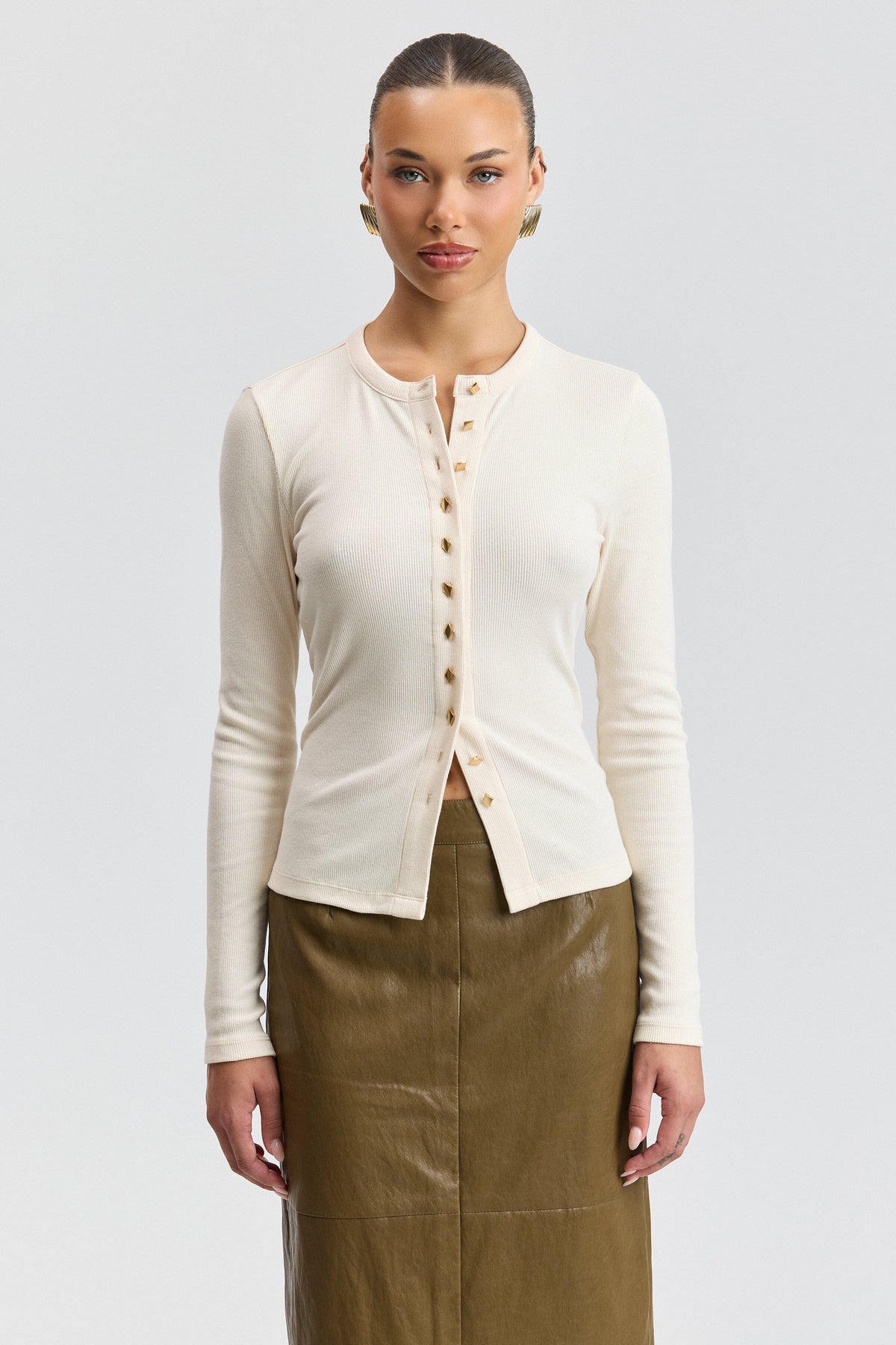 women's white long sleeve shirt in stretch cotton jersey - Shop designer women's cute white T-shirts by Avec Les Filles.