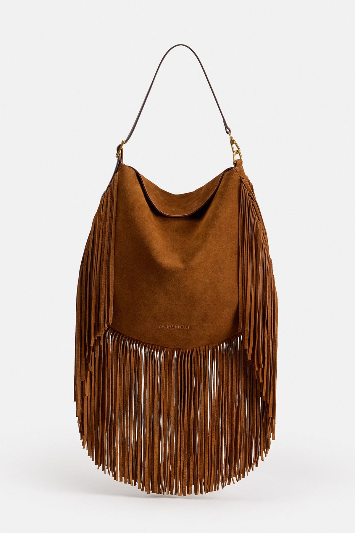 Suede brown hobo bag in genuine leather with adjustable leather shoulder strap by Avec Les Filles.