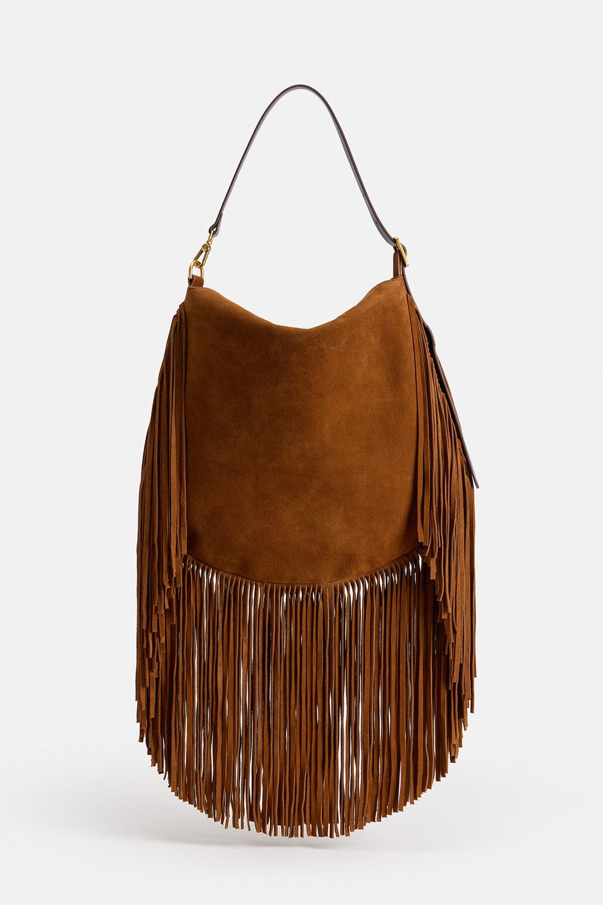 Brown suede fringe handbag with adjustable shoulder strap - Women's cute fringe bags by Avec Les Filles.