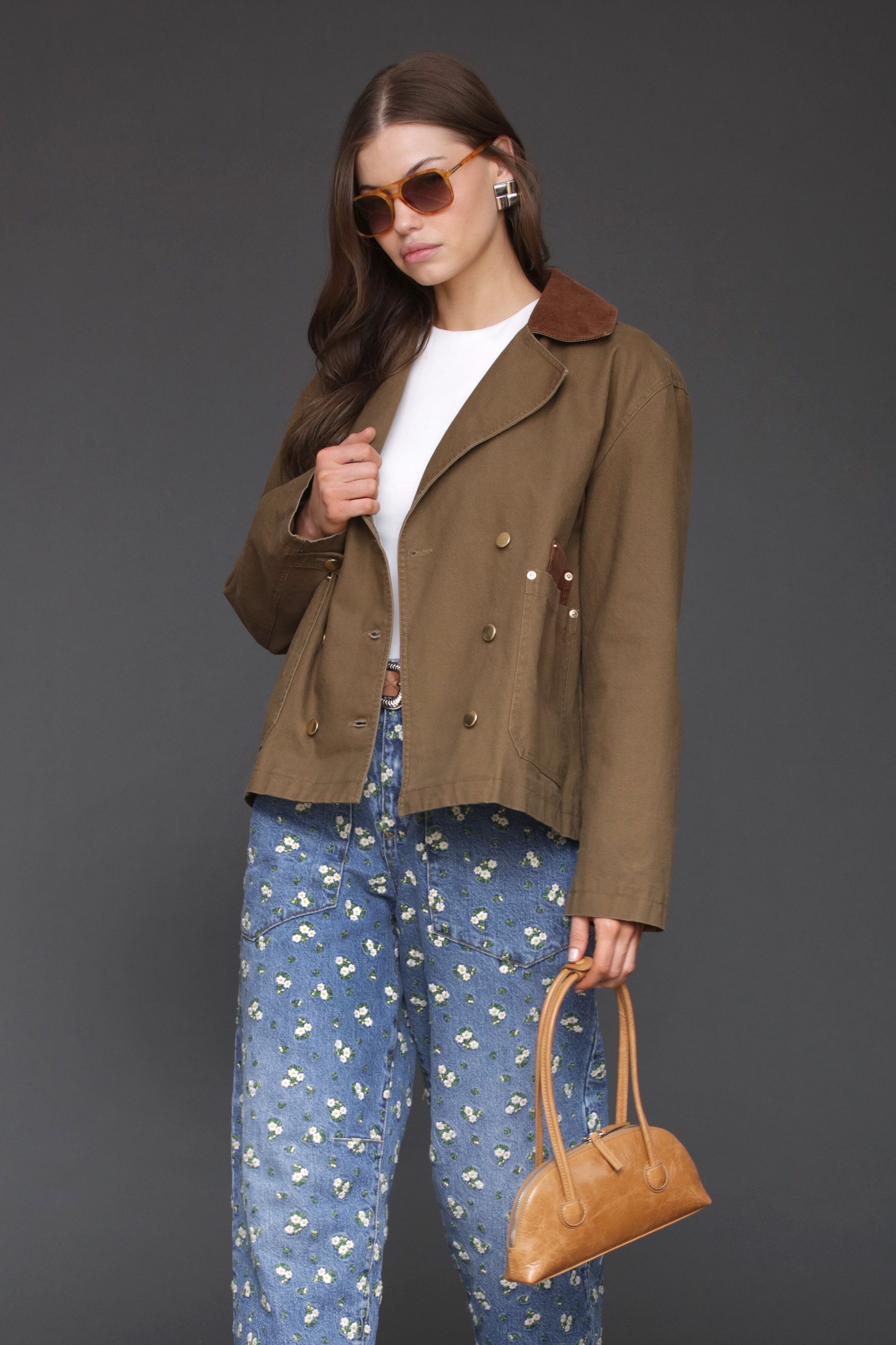 Contrast Corduroy Collar Cotton Utility Jacket Coats & Jackets Avec Les Filles 