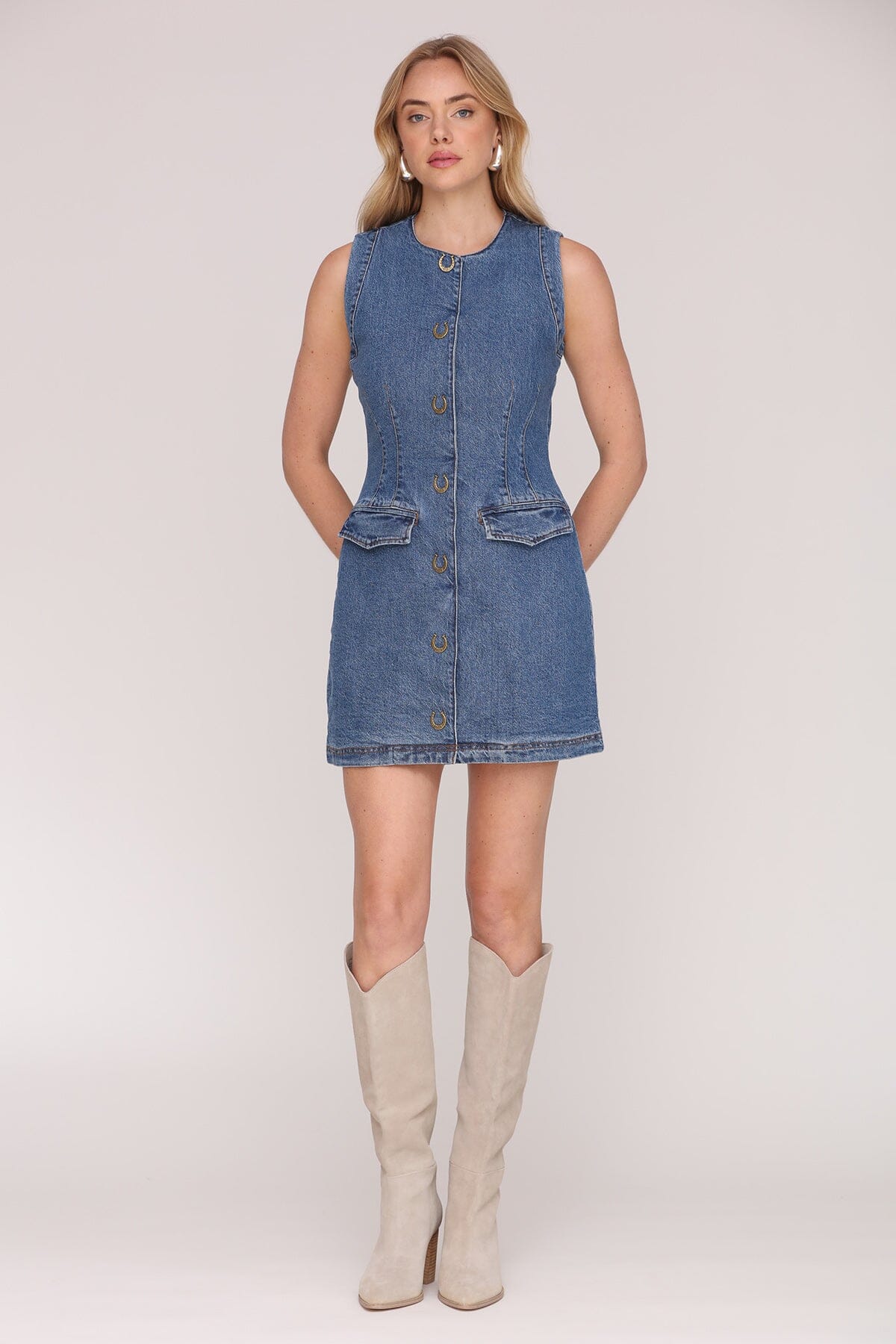 Horseshoe Button Denim Mini Dress Dresses Avec Les Filles 