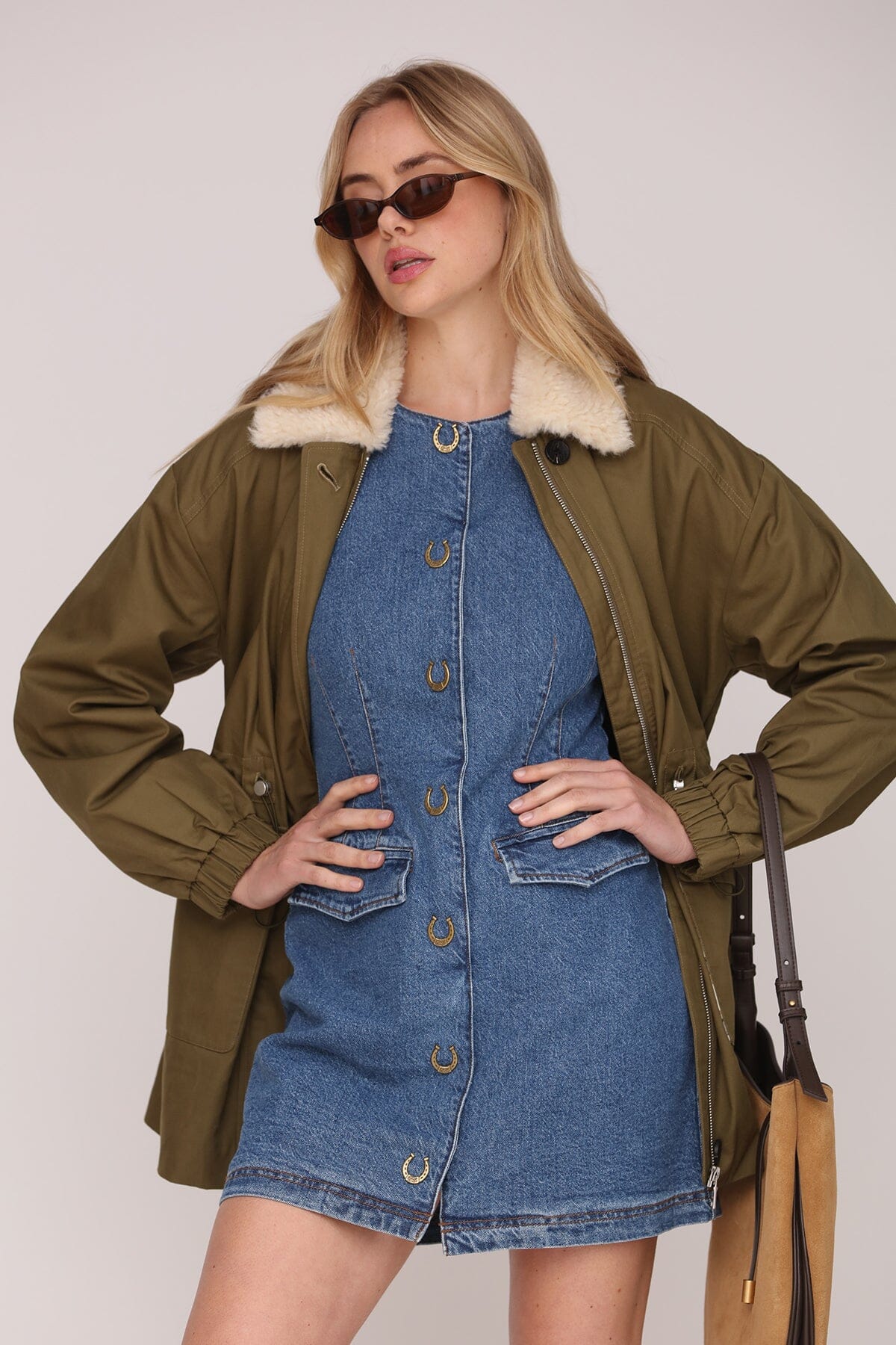 Horseshoe Button Denim Mini Dress Dresses Avec Les Filles 