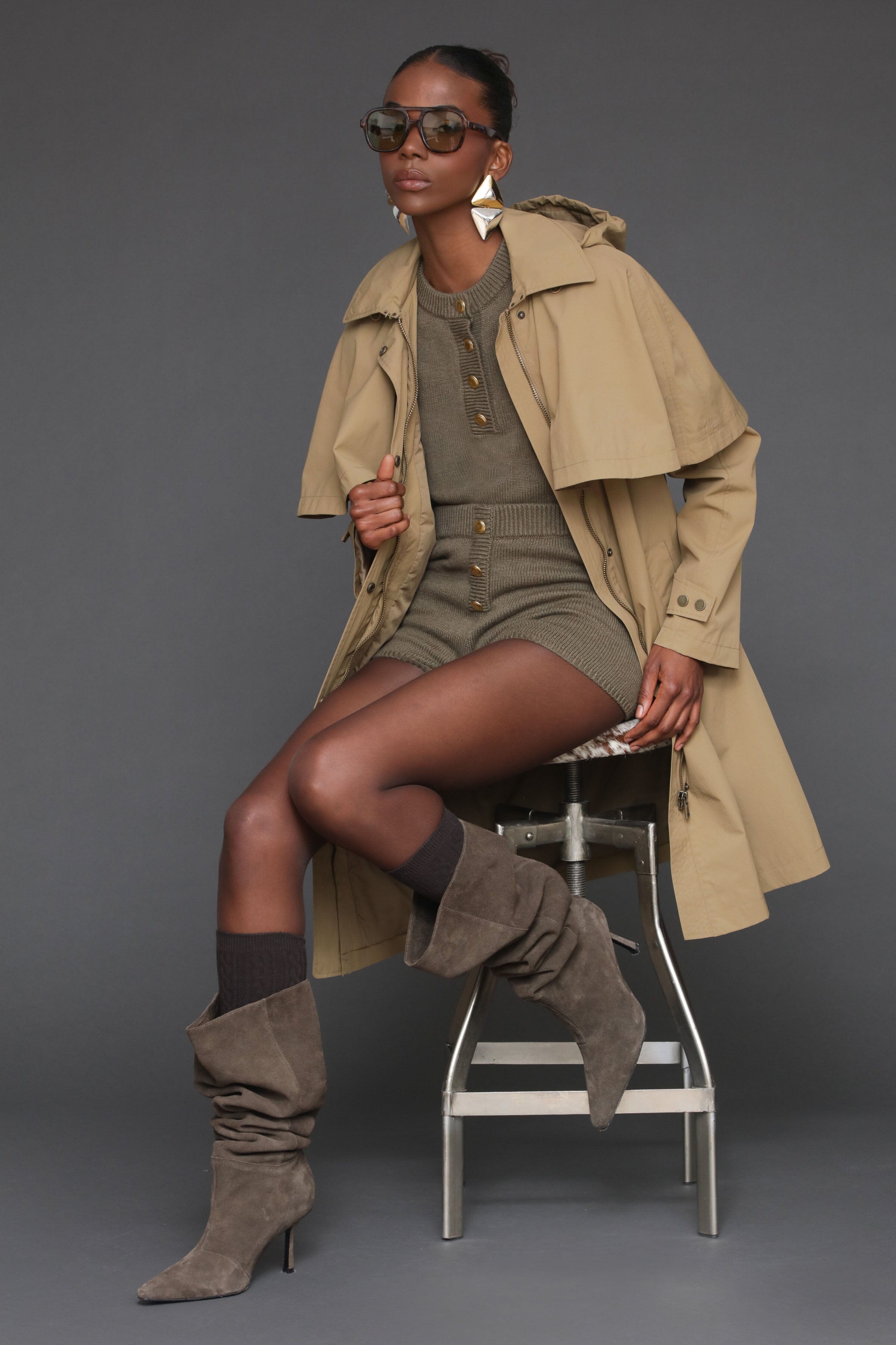 Snap and Zipper Closure Nylon Cape Raincoat Coats & Jackets Avec Les Filles 