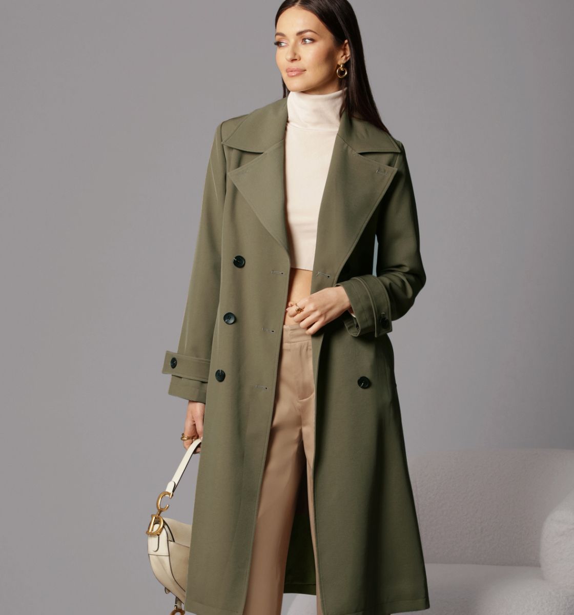 Olive green long trench coat by Avec Les Filles