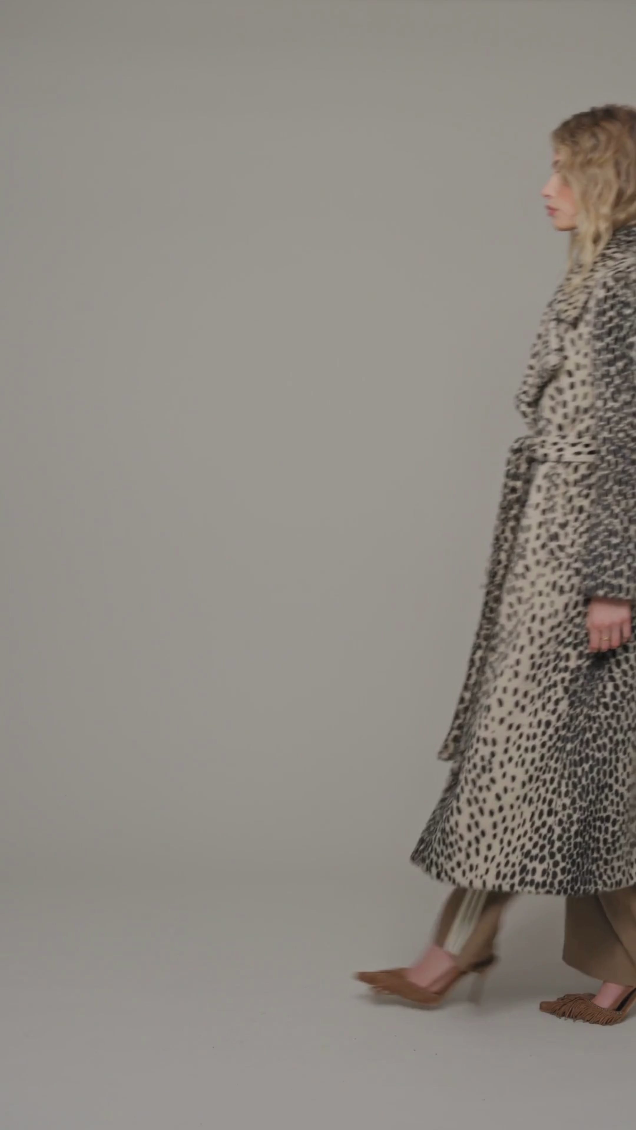 Cheetah faux fur belted black maxi coat with wide notched lapel collar and self-tie belt - Cute women's maxi coat by Avec Les Filles