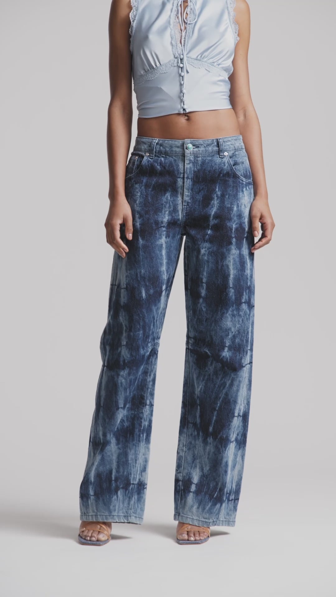Mid-rise tie dye blue jeans - Shop designer women's cute wide-leg denim jeans by Avec Les Filles.