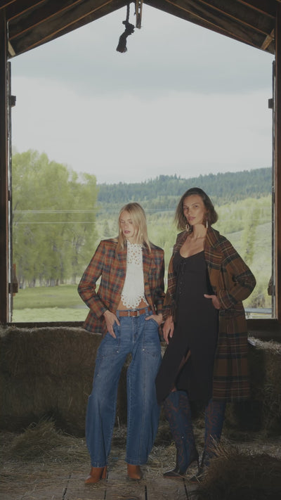 Autumn plaid hourglass blazer jacket in a polyester spandex blend with button front, notch collar, and cuff sleeve - Cute women's blazers by Avec Les Filles