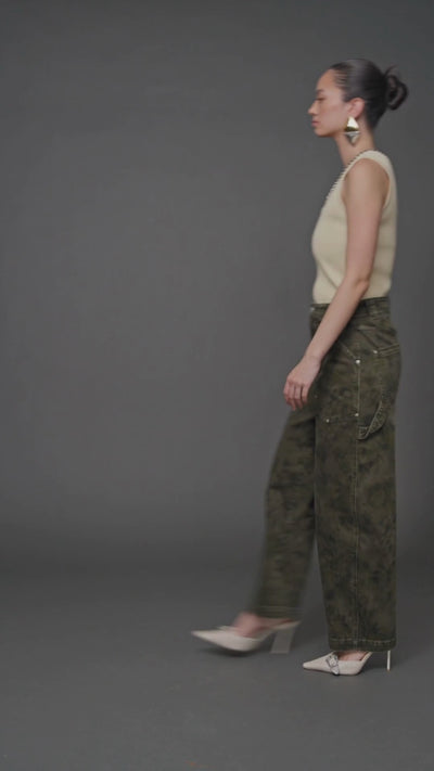 Flower camo cargo barrel jeans made from cotton blend with tonal floral camouflage print and patch pockets - Cute women's pants by Avec Les Filles