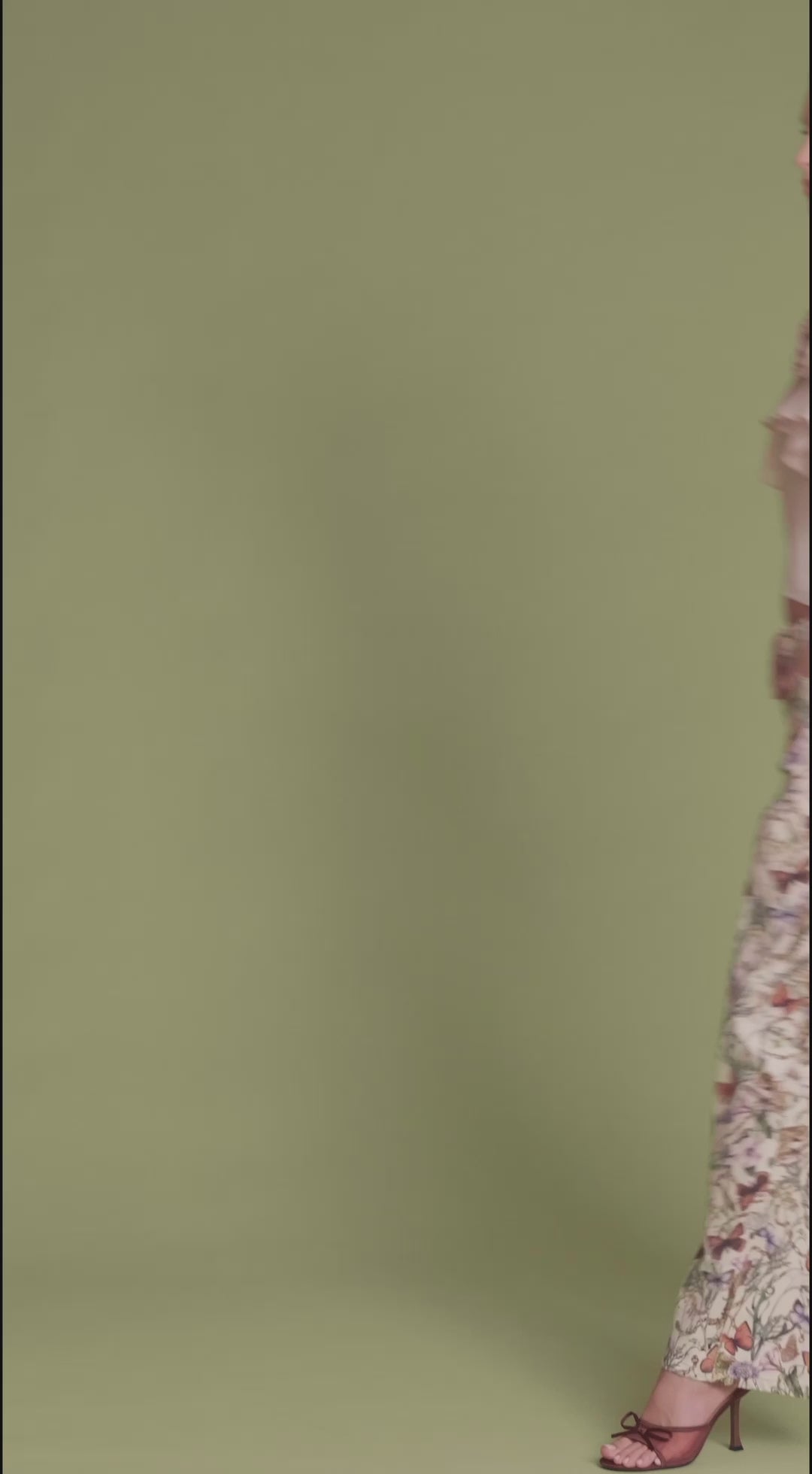 Botanical print cotton wide-leg and high-rise multicolor pant in cotton blend with an attached self-belt - Shop women's cute pants by Avec Les Filles