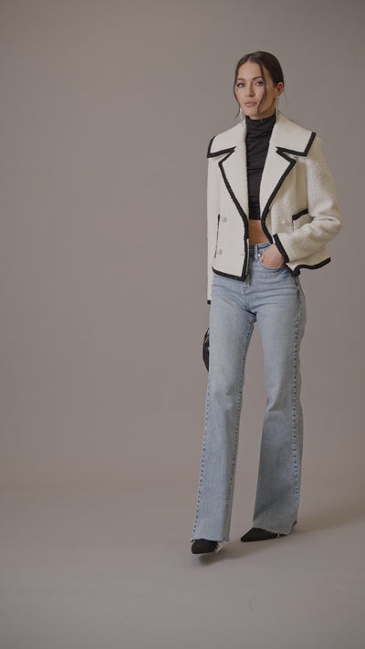 contrast trim wool blend tweed jacket white ivory black - figure flattering designer fashion fall feminine jackets for women