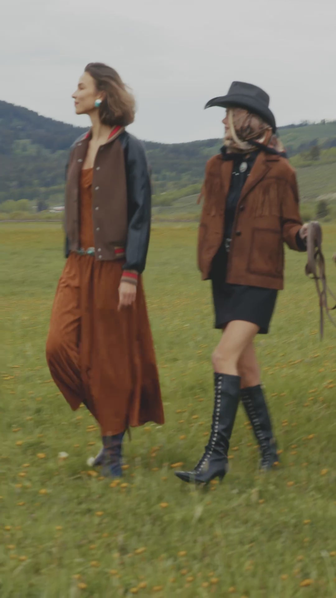 Novelty rodeo brown black varsity bomber jacket with snap‑button front, raglan faux‑leather sleeves and striped rib collar - Cute women's jackets by Avec Les Filles