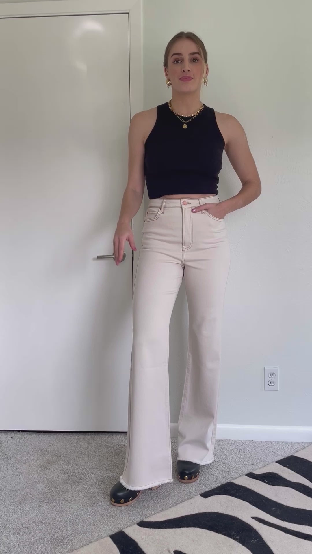 high rise stretch flare fashion jeans off white cream