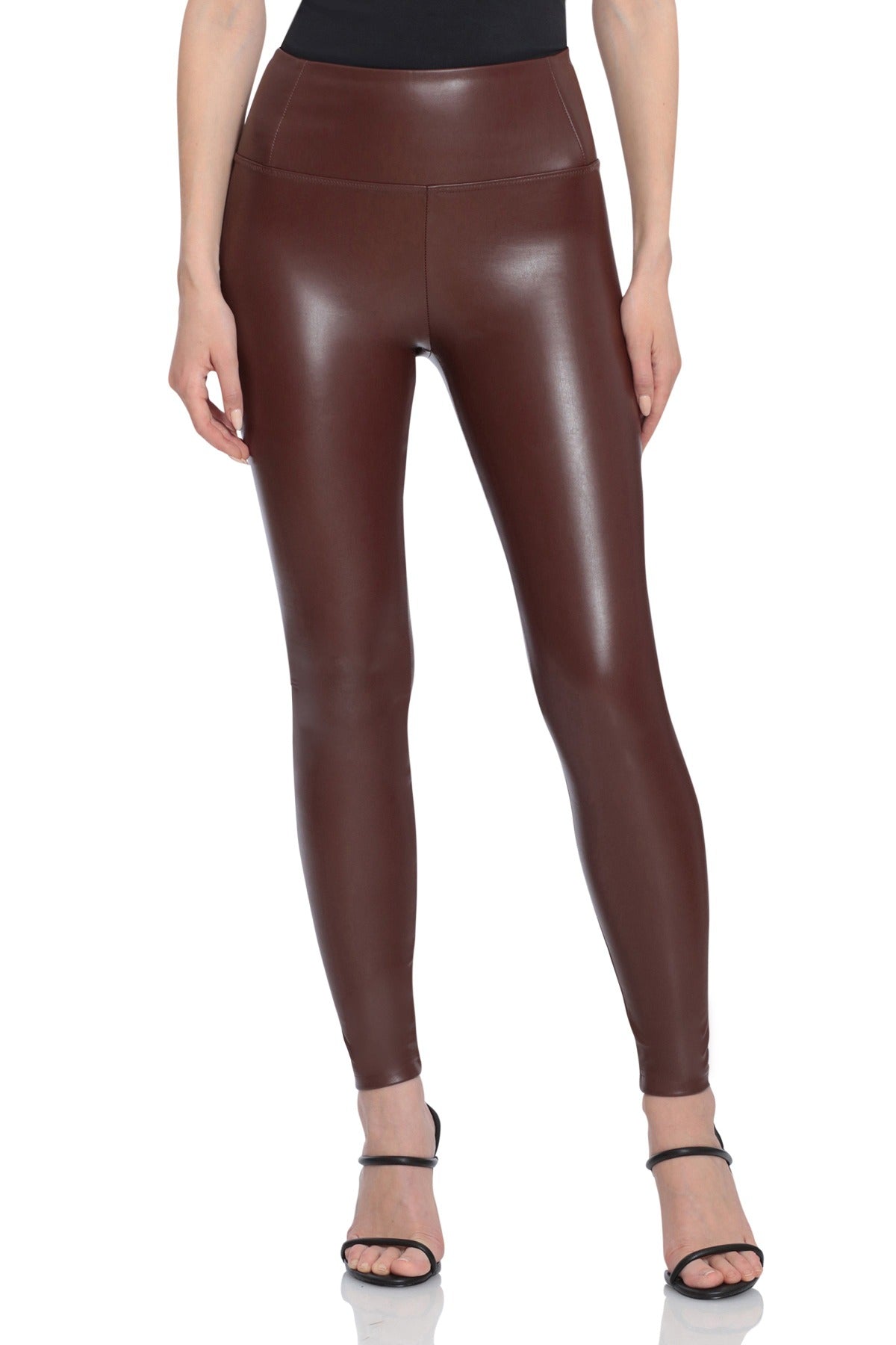 Faux Leather Liquid Legging Bottoms Avec Les Filles x Bagatelle Chestnut Brown Fleece Lined Leggings