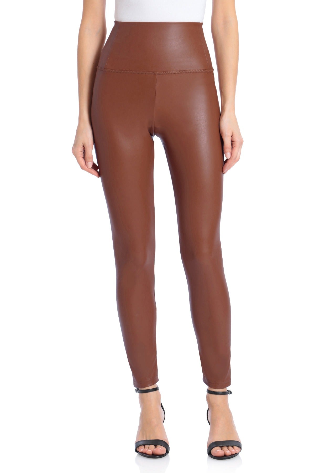 Faux Leather  fleece lined high-waisted legging Bottoms Avec Les Filles x Bagatelle Saddle brown