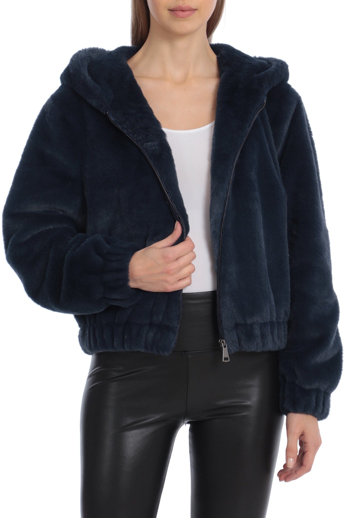 Faux Fur Hoodie Jacket Outerwear Avec Les Filles Navy 