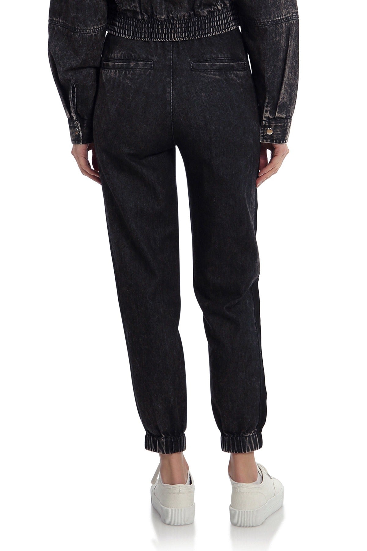 Washed Denim Joggers Cloudy Black - Flattering Designer Fashion Pull-on Pants for Women