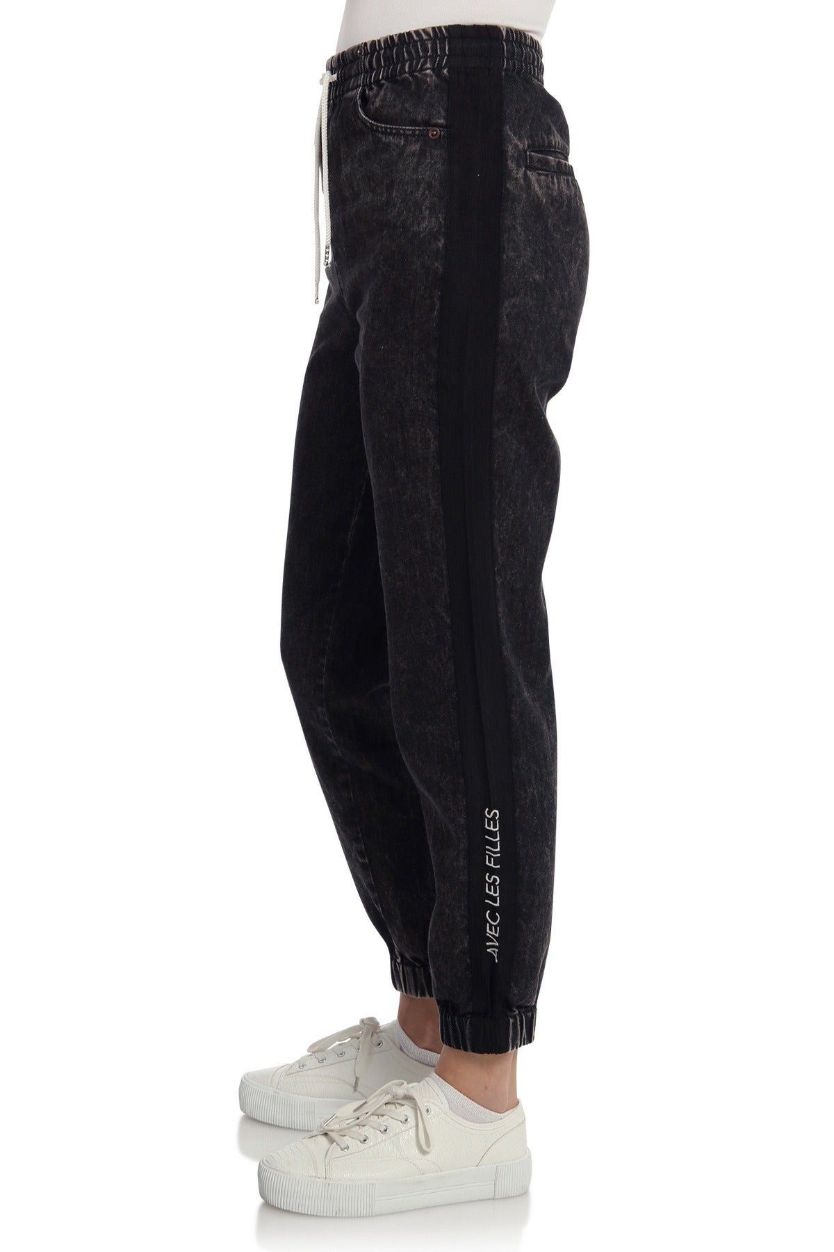 Washed Denim Joggers Cloudy Black - Women's Pull-On Fashion Pants 