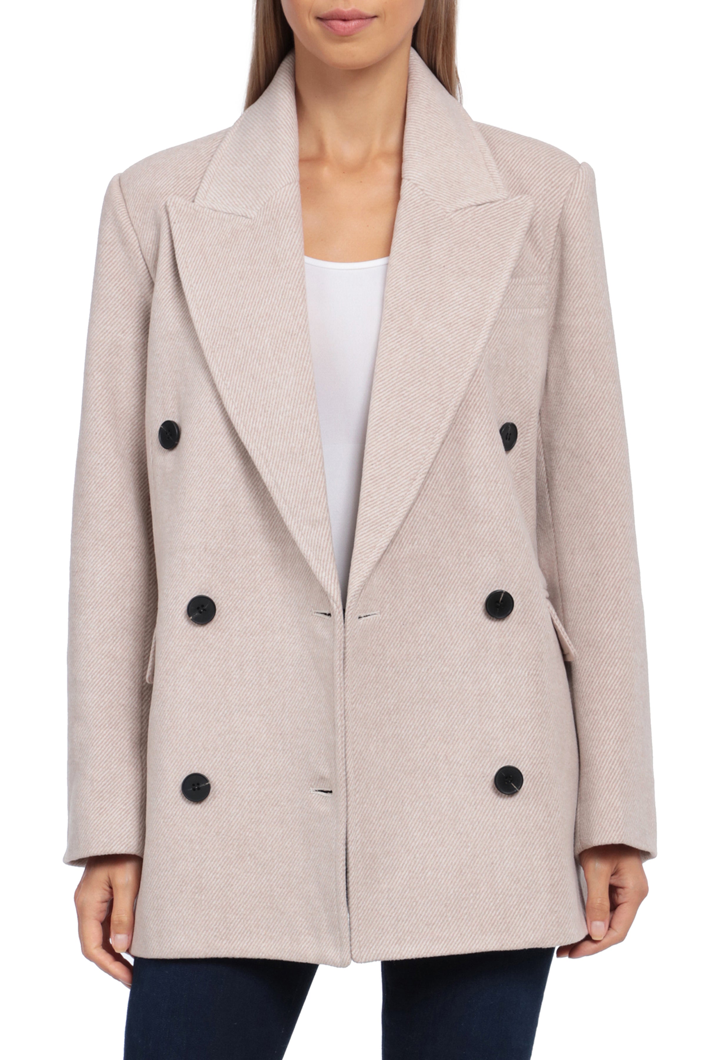 Twill Wool Blend Double-Breasted Blazer Outerwear Avec Les Filles Pink Sand 2XL 