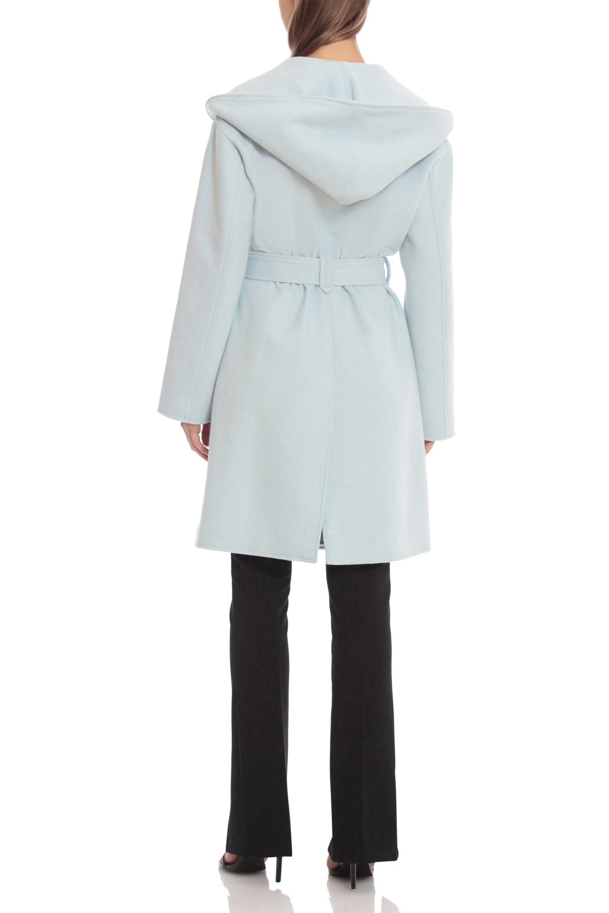 Twill Wool Blend Robe Coat Icy Blue - Women's Figure Flattering Designer Fashion Day to Night Coats