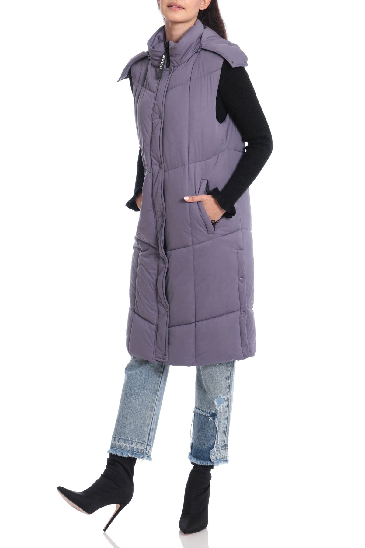 Longline Hooded Dusk Lavender Puffer Vest Outerwear Avec Les Filles 