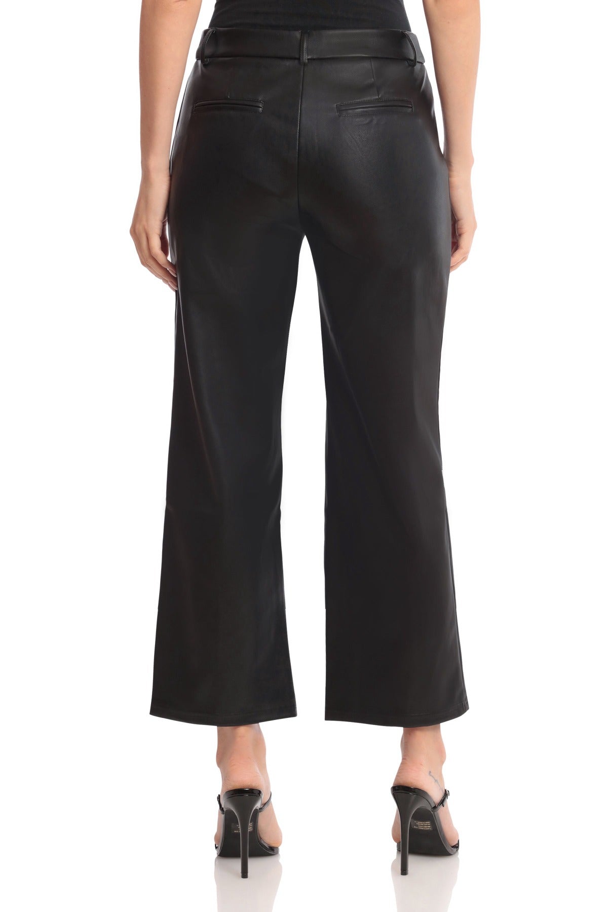 Faux Leather Seam-Front Straight Leg Trouser Pants Black - Figure Flattering Day to Night Bottoms for Women