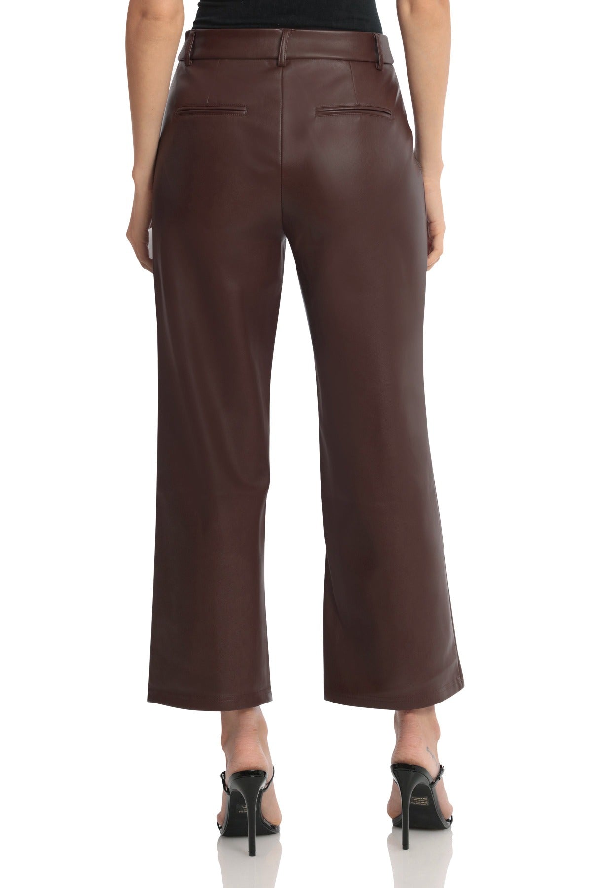 Faux Leather Seam-Front Straight Leg Trouser Pants Chocolate Brown - Women's Flattering Work Appropriate Bottoms Designer Fashion Pant
