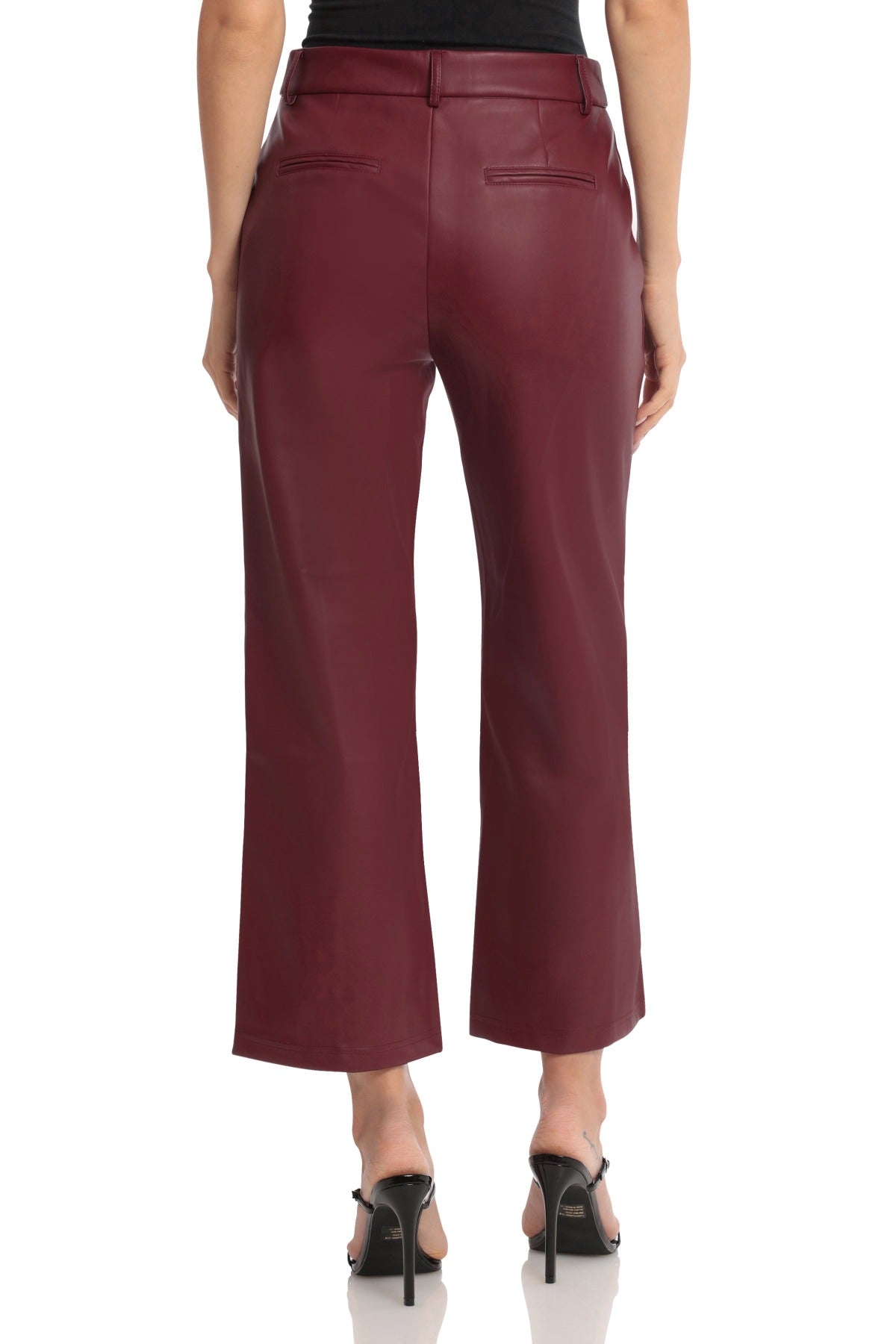 Faux Leather Seam-Front Straight Leg Trouser Pants Avec Les Filles flattering fashion oxblood dark red