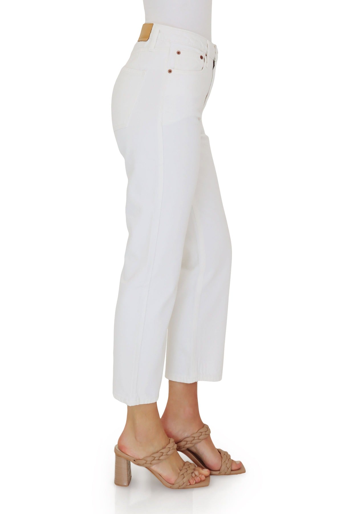 High Rise Straight Leg Cropped Denim Ecru White - Flattering Designer Fashion Jeans for Women