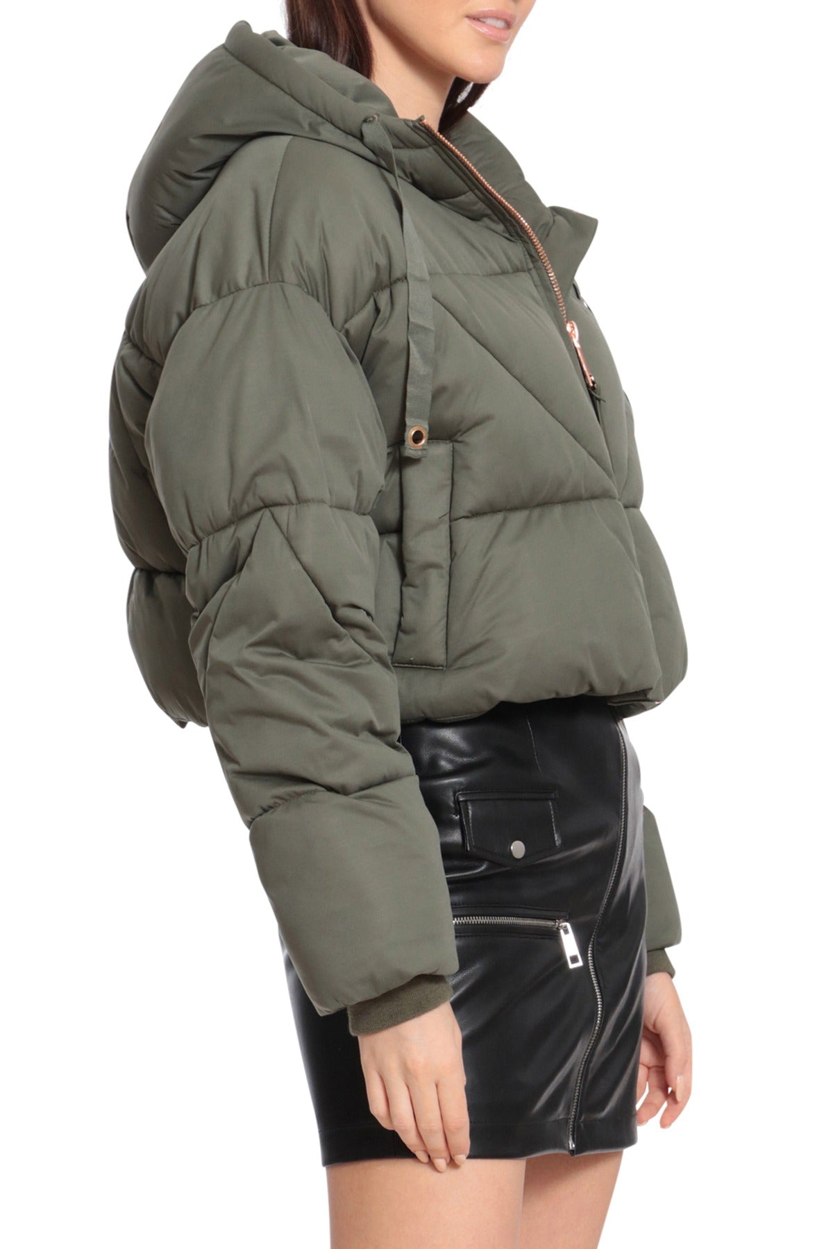 avec Les Filles Water Resistant Crop Puffer Jacket Black