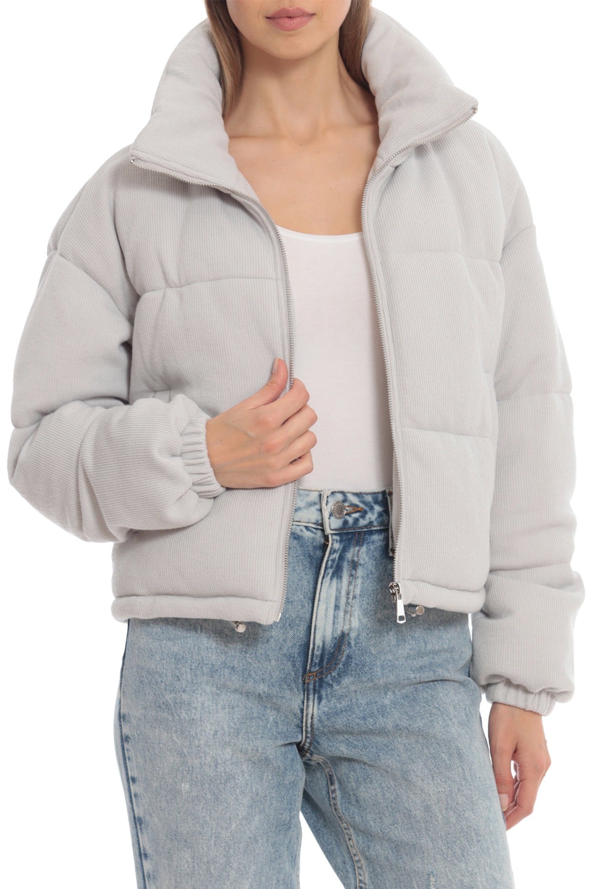 Light Grey Knit Jacket Puffer outerwear coat by Bagatelle for ladies
