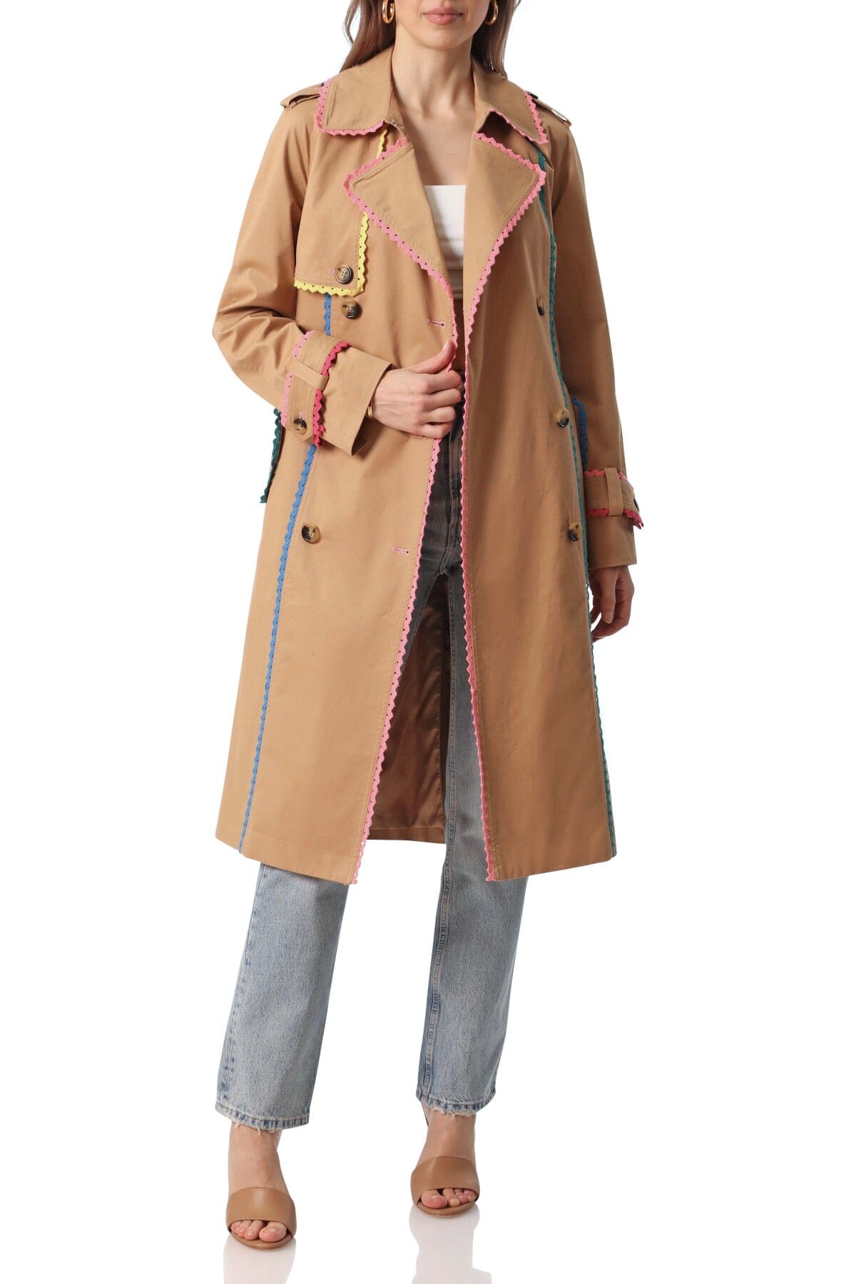 Statement Trim Stretch Cotton Trench Coat Taupe