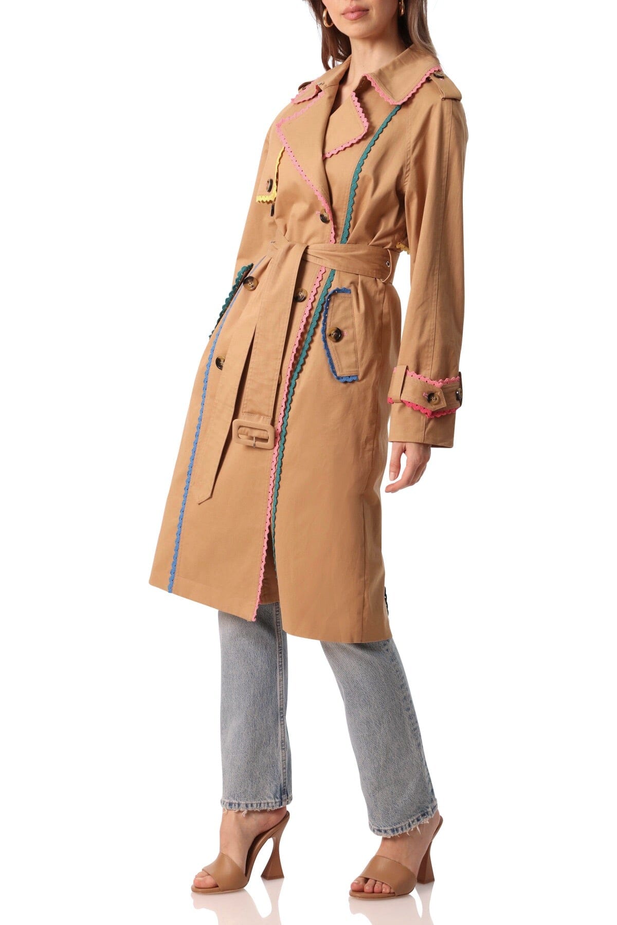 Statement Trim Stretch Cotton Trench Coat Taupe