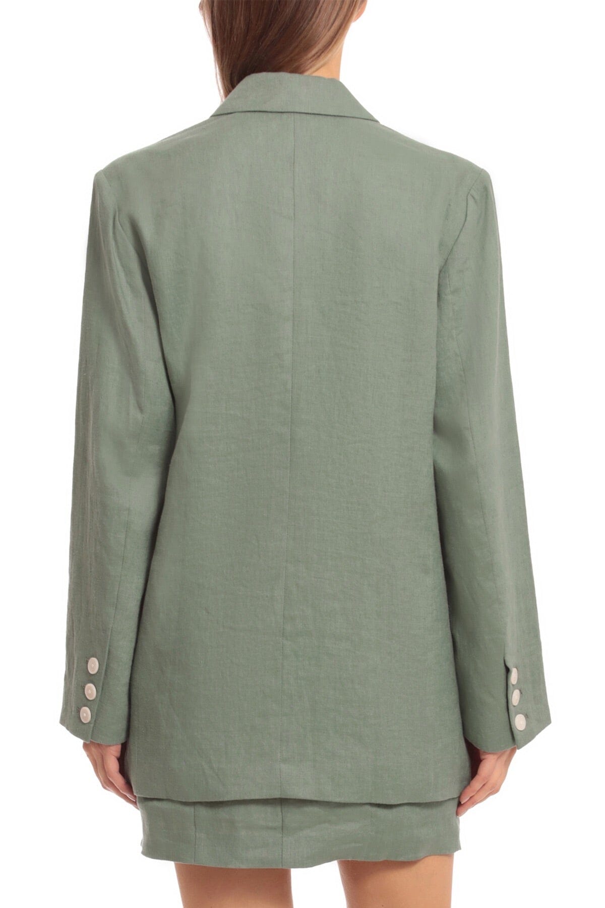 Linen Blend Boyfriend Blazer dusty sage hue green women's flattering designer jacket jackets