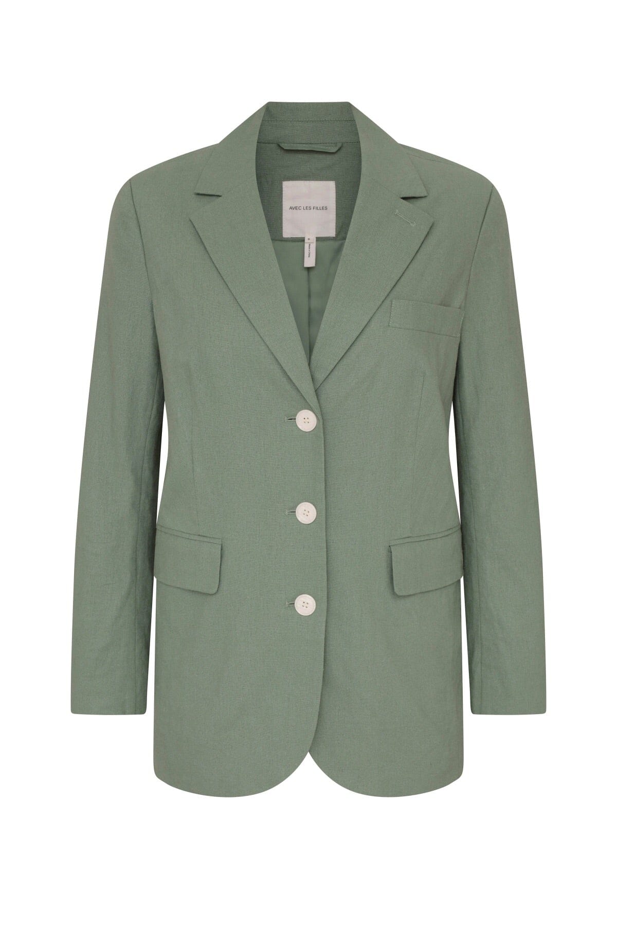 Linen Blend Boyfriend Blazer dusty sage hue green women's flattering Spring 2023 fashion outerwear