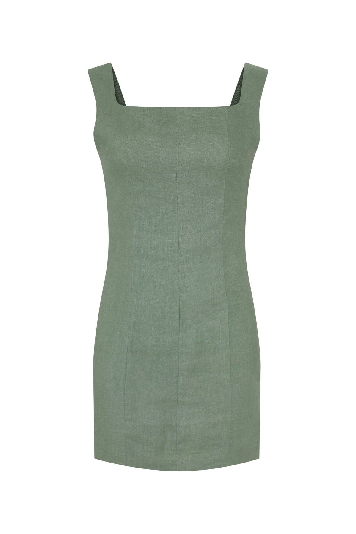 Cutout Linen Blend Mini Dress Avec Les Filles women's figure flattering green designer fashion dresses