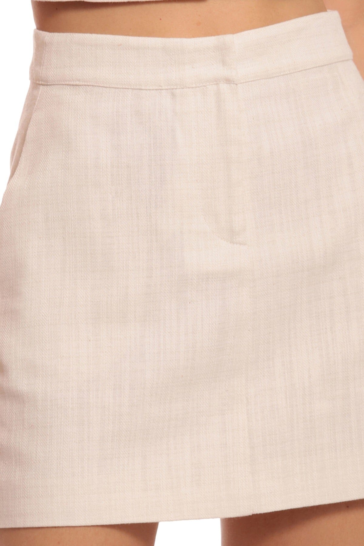 Textured Cotton Linen Mini Skirt Women's Flattering Bottoms Avec Les Filles zip front closure white