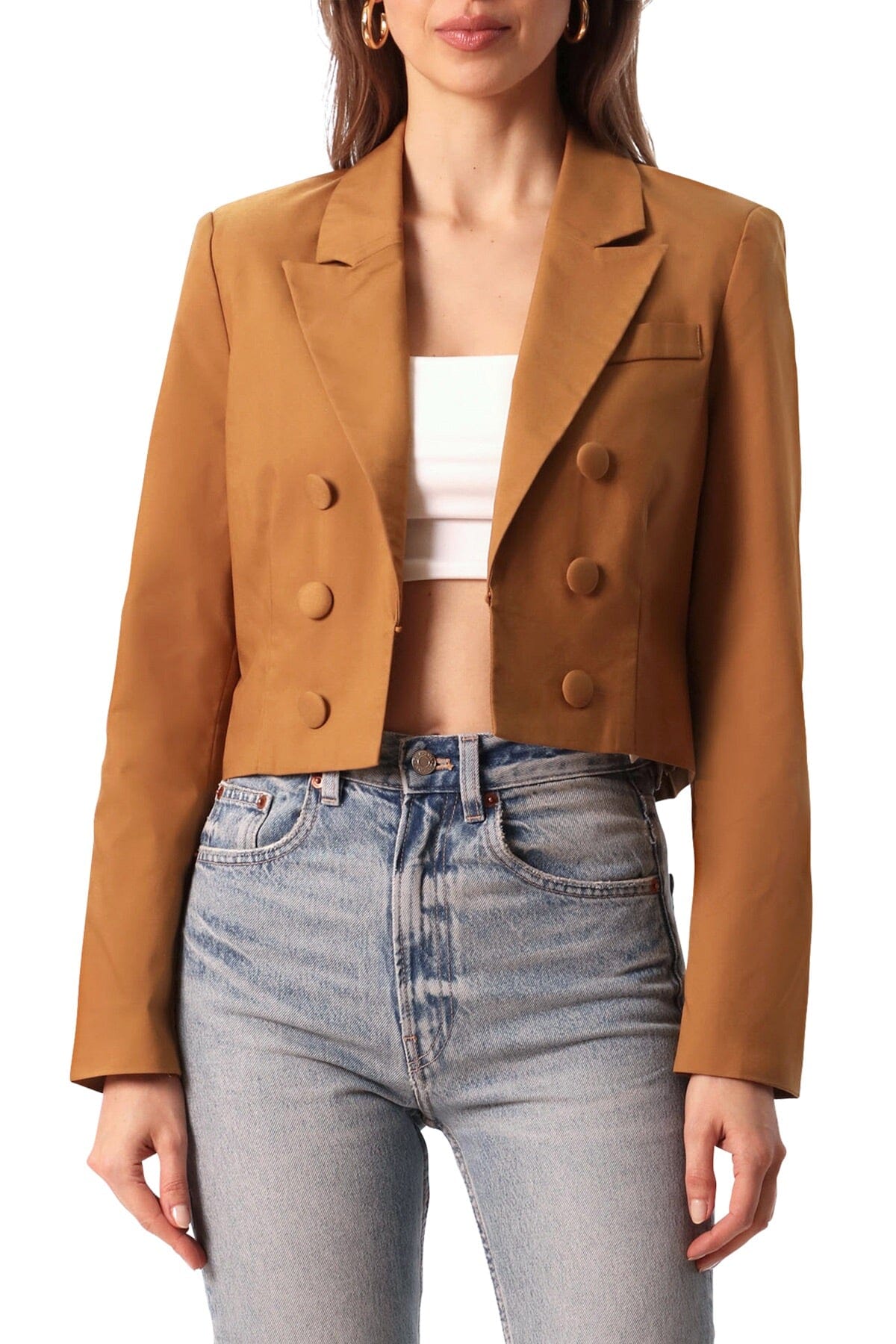 Cropped Cotton Blend Blazer Jacket Outerwear Avec Les Filles Gold L 
