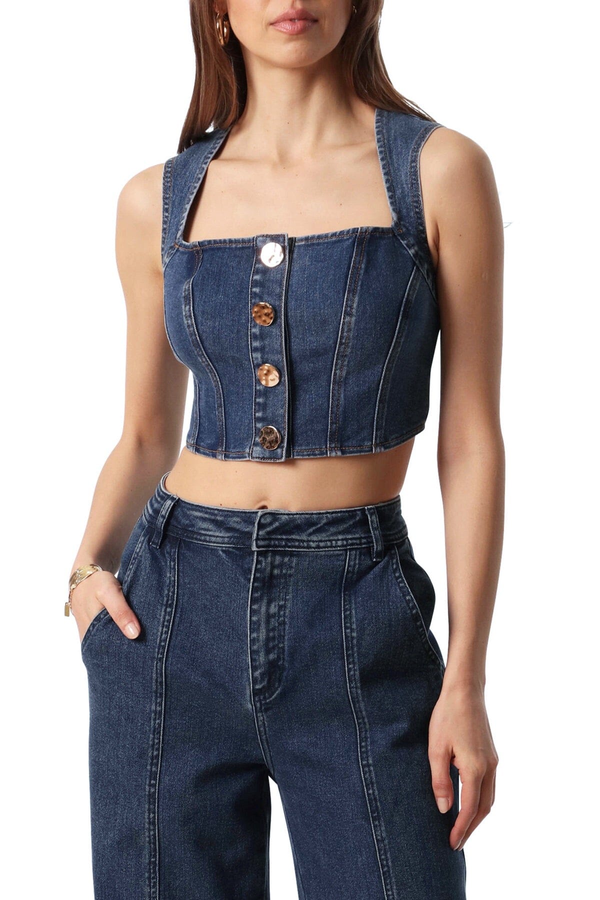 Stretch Denim Bustier Top