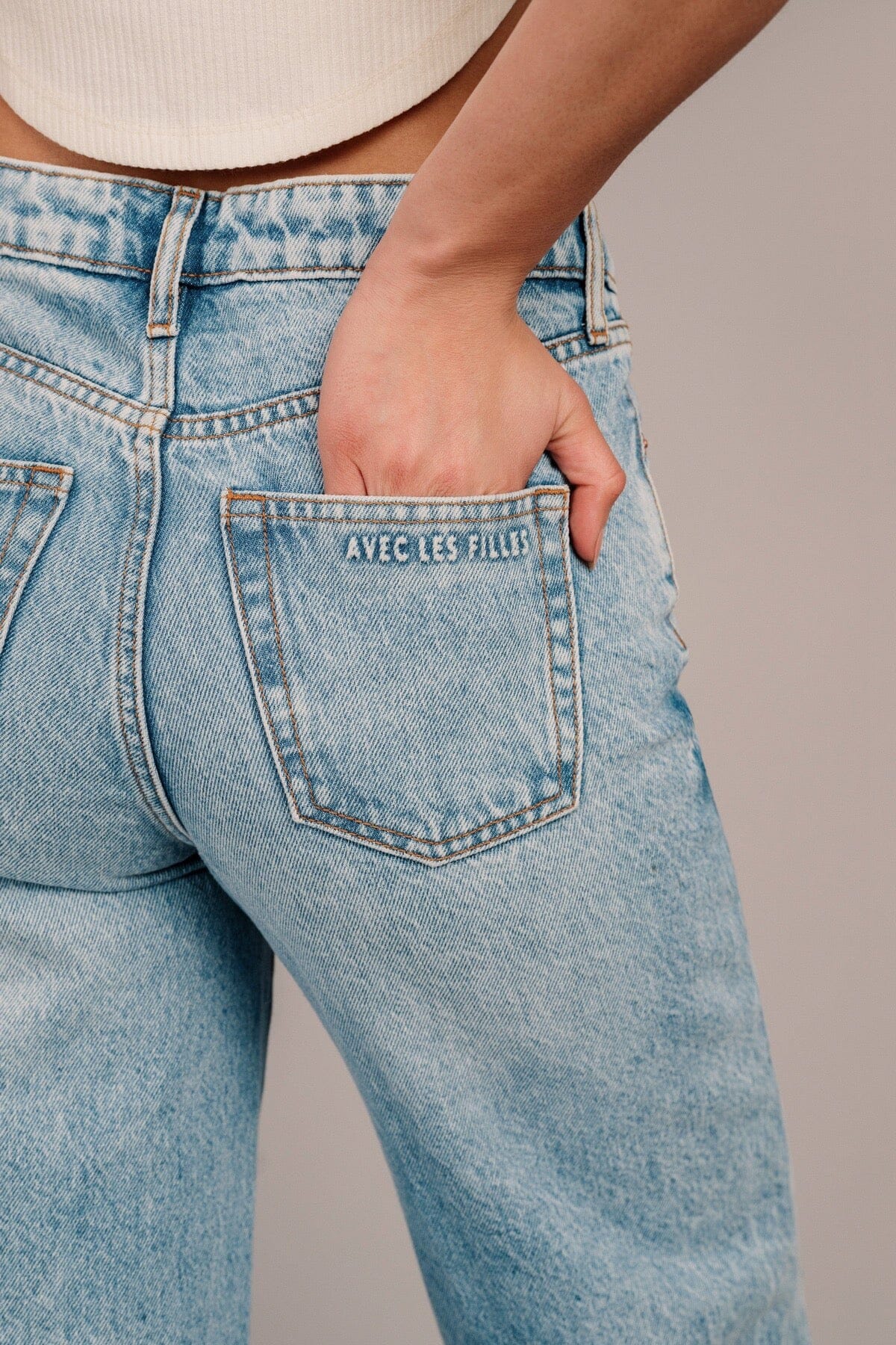 Convertible Waist Wide Leg Distressed Jeans Bottoms Avec Les Filles 